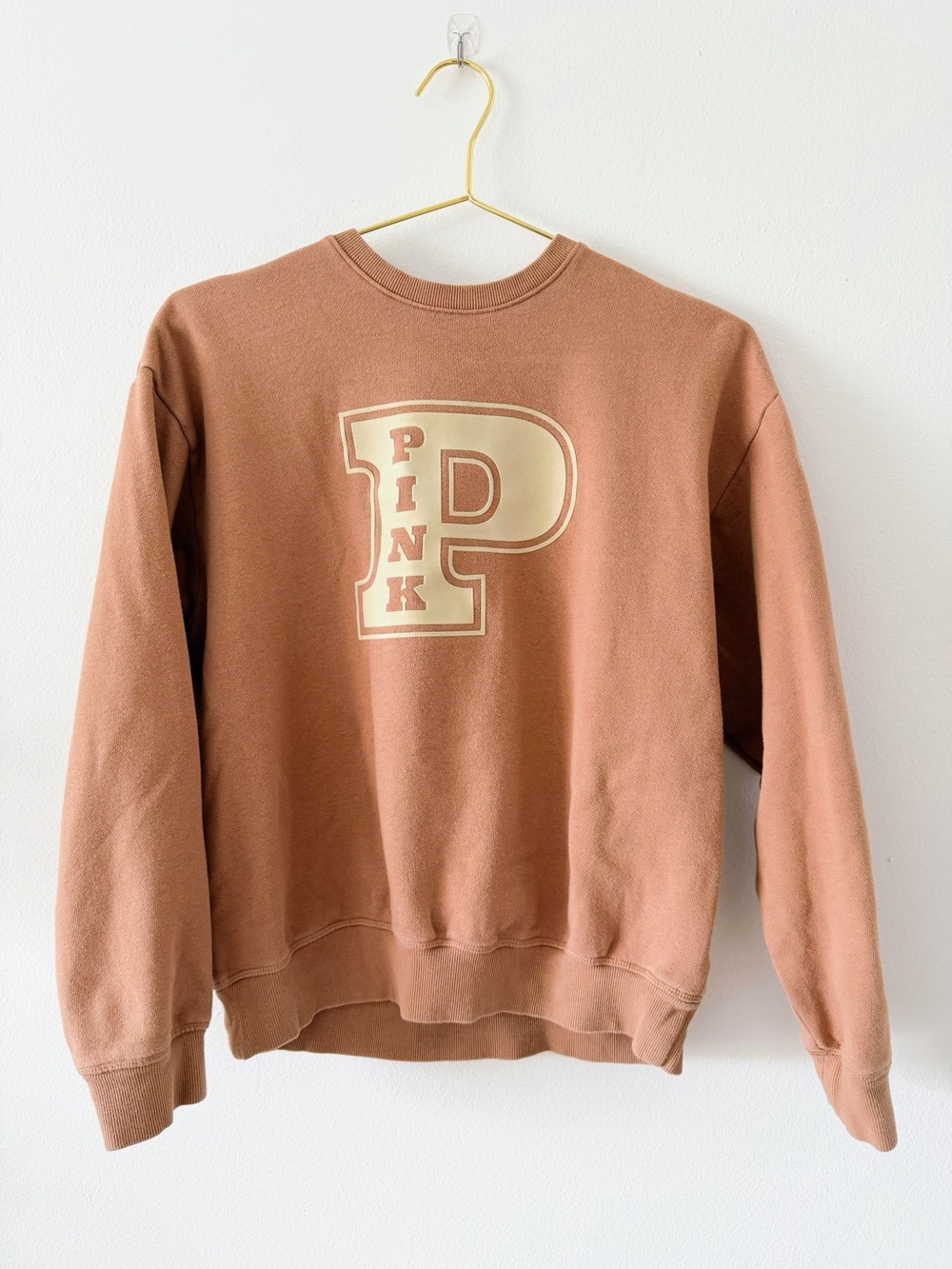 PINK Victoria's Secret Men's Crewneck Sweatshirt in Clay with Cream Logo